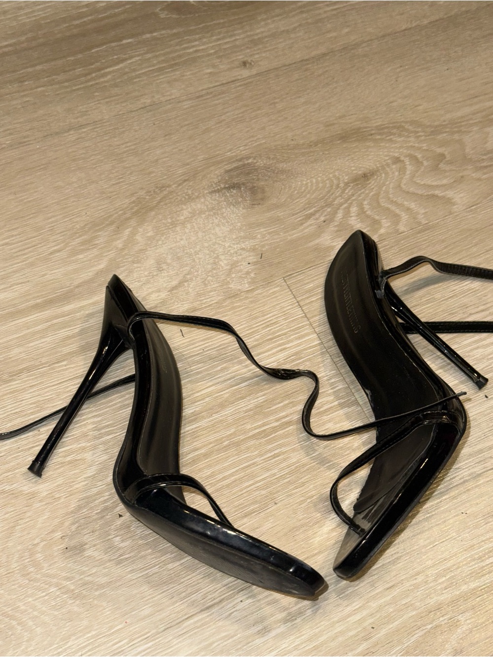 PrettyLittleThing Black Patent Lace-Up Stiletto Heels